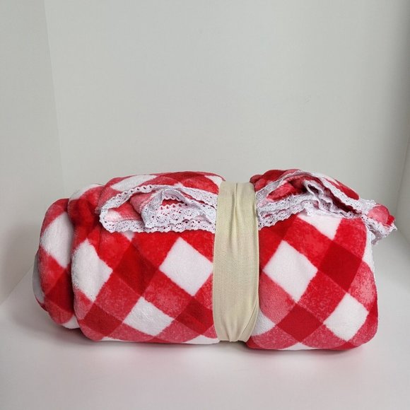 The Pioneer Woman Blanket Velvet Plush Throw Gingham Red Check 72" x 50" New - Picture 13 of 15